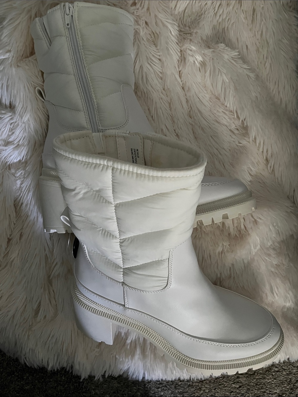 INC International Concepts White Quilted Ankle Booties with Lug Sole